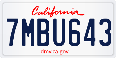 CA license plate 7MBU643