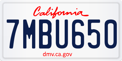 CA license plate 7MBU650