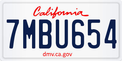 CA license plate 7MBU654