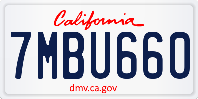 CA license plate 7MBU660