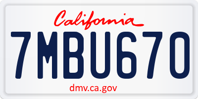 CA license plate 7MBU670