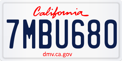 CA license plate 7MBU680
