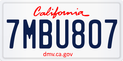CA license plate 7MBU807