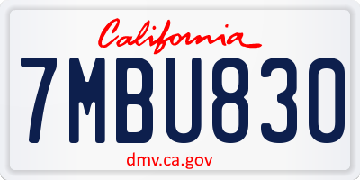 CA license plate 7MBU830