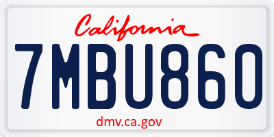 CA license plate 7MBU860