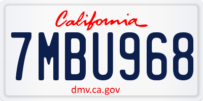 CA license plate 7MBU968