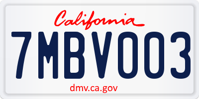 CA license plate 7MBV003