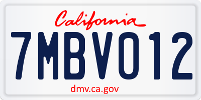 CA license plate 7MBV012