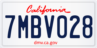 CA license plate 7MBV028