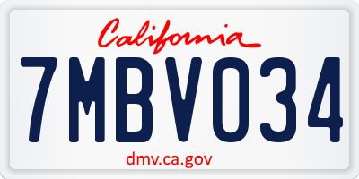 CA license plate 7MBV034