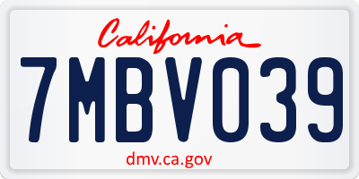 CA license plate 7MBV039