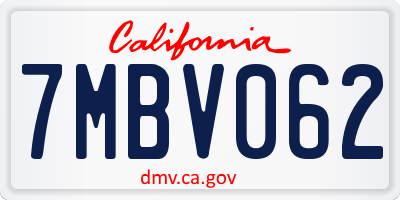 CA license plate 7MBV062