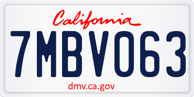 CA license plate 7MBV063