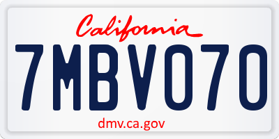 CA license plate 7MBV070