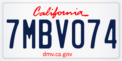 CA license plate 7MBV074