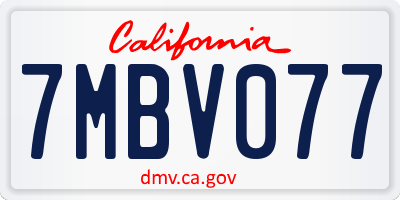 CA license plate 7MBV077