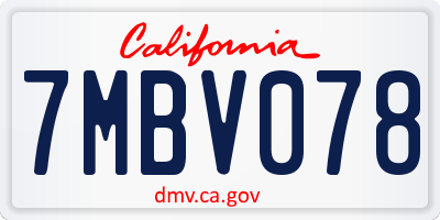 CA license plate 7MBV078