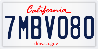 CA license plate 7MBV080