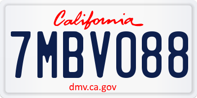 CA license plate 7MBV088