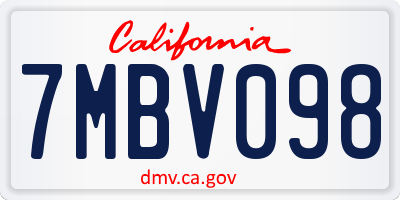 CA license plate 7MBV098