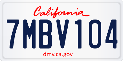 CA license plate 7MBV104