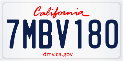 CA license plate 7MBV180