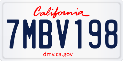 CA license plate 7MBV198