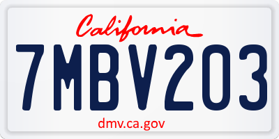 CA license plate 7MBV203