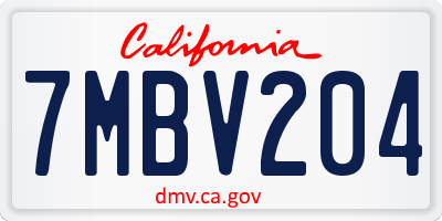 CA license plate 7MBV204