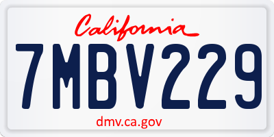 CA license plate 7MBV229