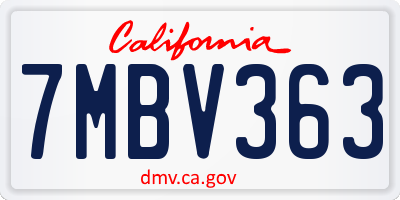 CA license plate 7MBV363