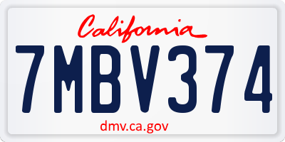 CA license plate 7MBV374