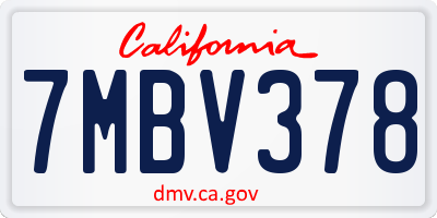 CA license plate 7MBV378