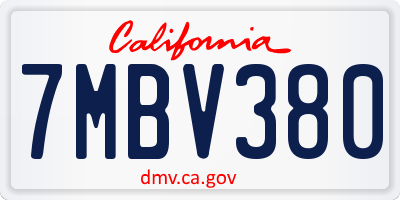 CA license plate 7MBV380