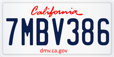 CA license plate 7MBV386