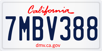 CA license plate 7MBV388