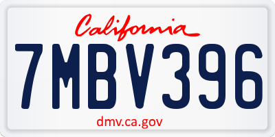 CA license plate 7MBV396