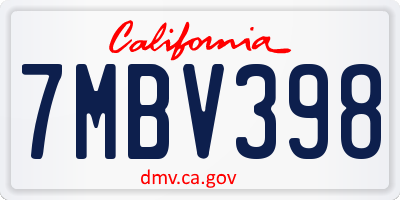 CA license plate 7MBV398