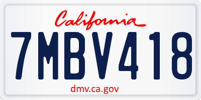 CA license plate 7MBV418