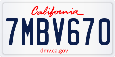CA license plate 7MBV670