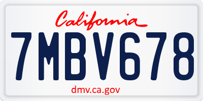 CA license plate 7MBV678