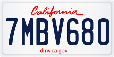CA license plate 7MBV680