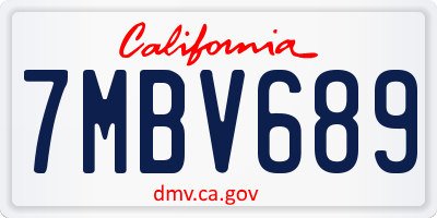 CA license plate 7MBV689