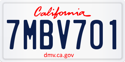 CA license plate 7MBV701