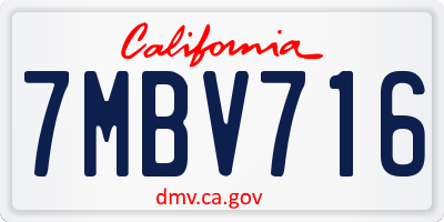 CA license plate 7MBV716