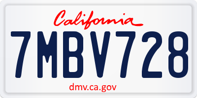 CA license plate 7MBV728