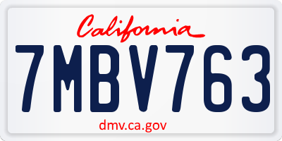 CA license plate 7MBV763