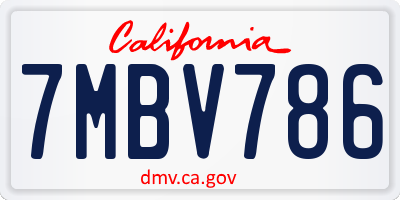 CA license plate 7MBV786