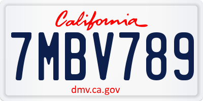 CA license plate 7MBV789