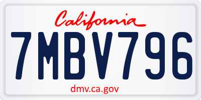 CA license plate 7MBV796